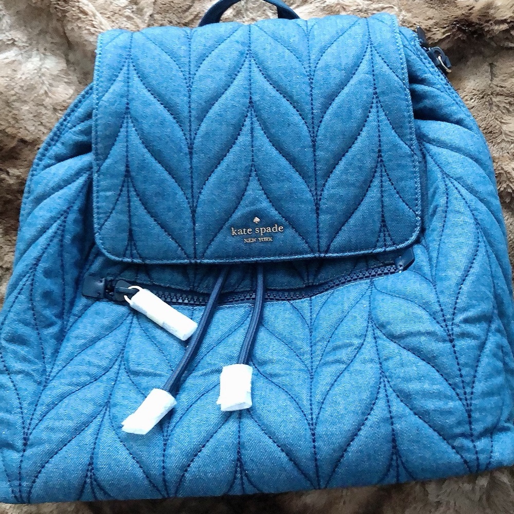 Kate spade NWT blue denim quilted backpack